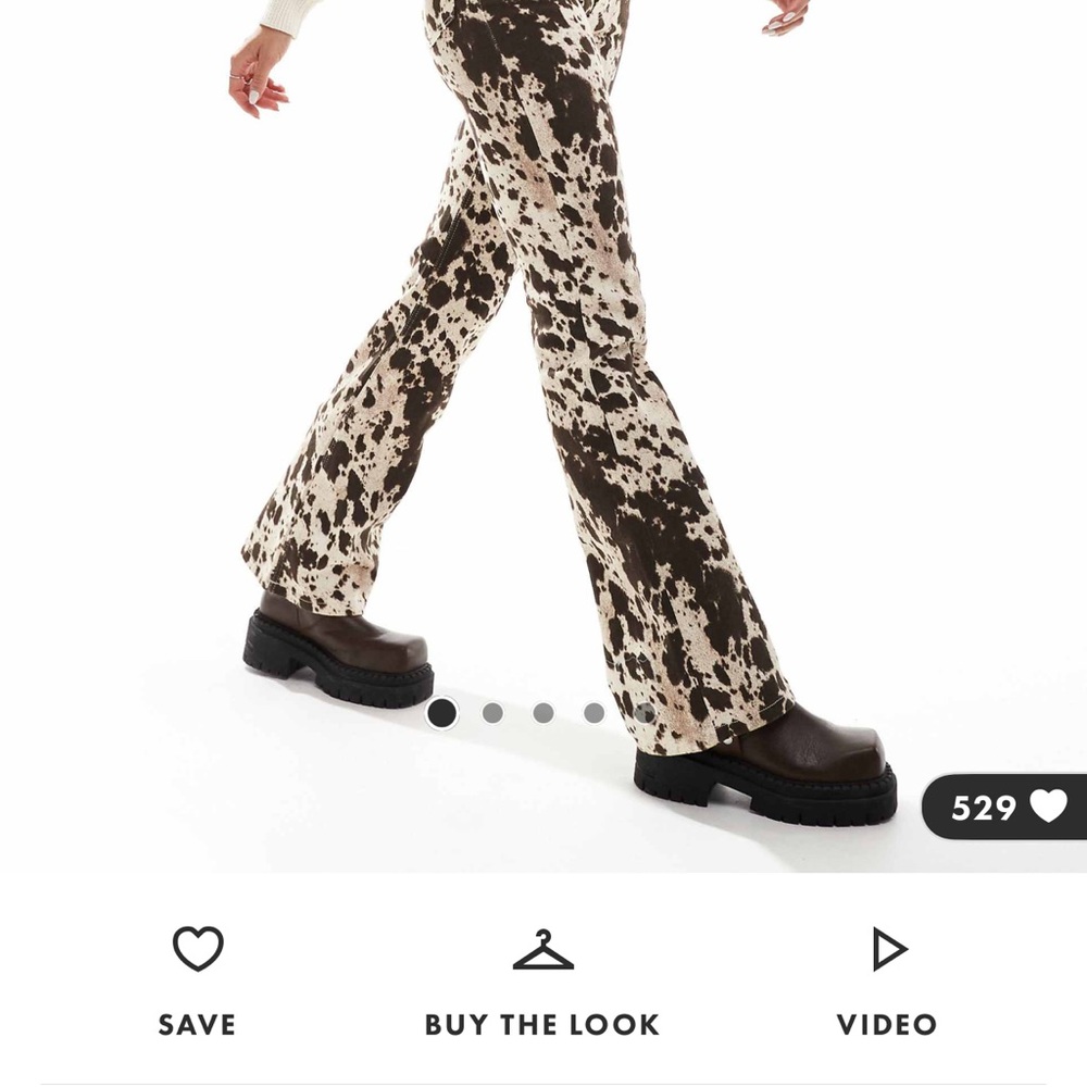 Monki regular fit flare cotton pants in brown cow print